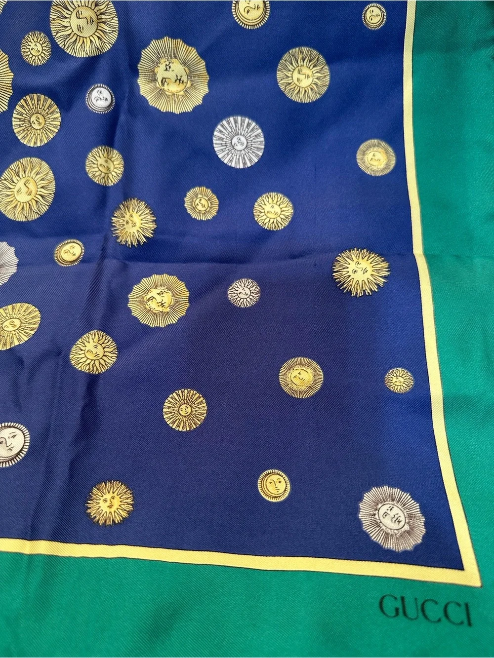 Gucci Navy Blue and Gold Sunburst Tapestry